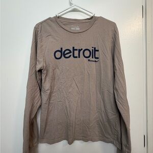 Moosejaw Tan Long Sleeve with Navy Detroit Print